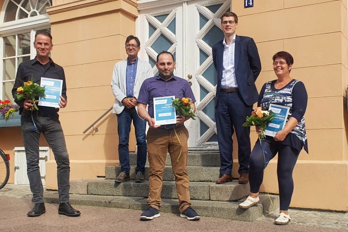 V. l. Jens Kulbatzki, Bernd Nottebaum, Hamoud Aldghim, Dr. Sebastian Werner, Steffi Uhl © Landeshauptstadt Schwerin/Ulrike Auge