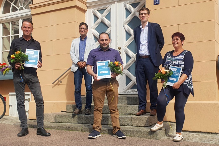 V. l.  Jens Kulbatzki, Bernd Nottebaum, Hamoud Aldghim, Dr. Sebastian Werner, Steffi Uhl  © Landeshauptstadt Schwerin/Ulrike Auge