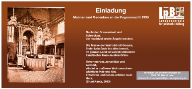 Einladung zum Mahnen und Gedenken an die Pogromnacht 1938 © Landeszentrale für politische Bildung M-V